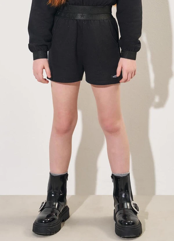 Catavento - Shorts Menina em Moletom com Glitter Preto