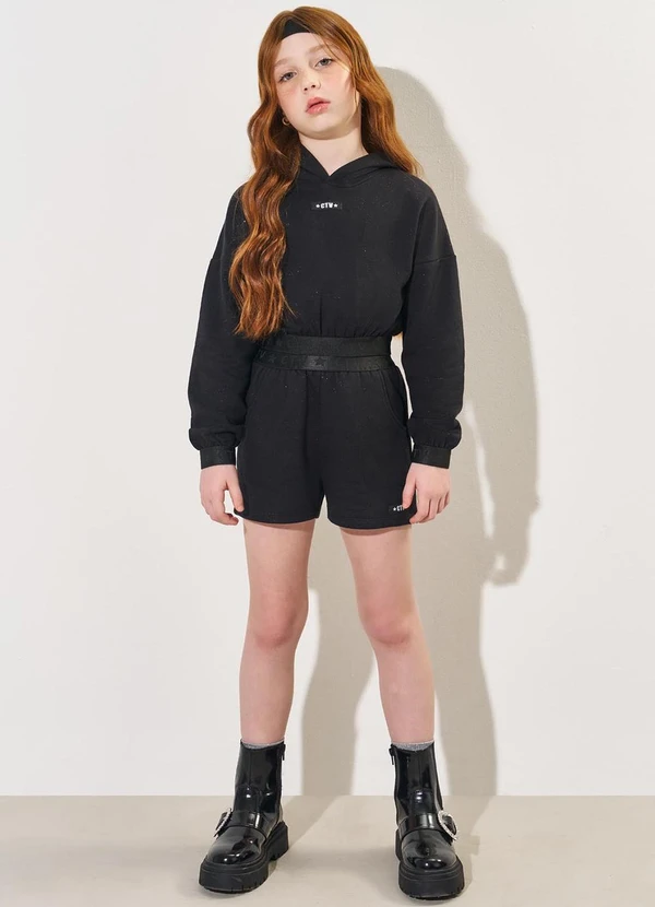 Catavento - Shorts Menina em Moletom com Glitter Preto 3