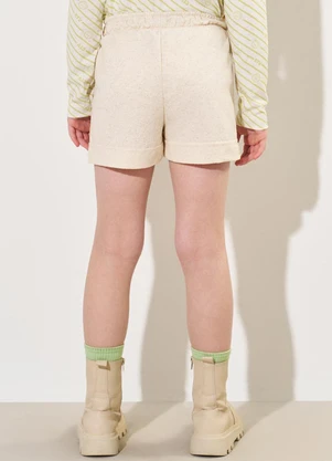 Catavento - Shorts Menina em Moletom Linho Bege - CATAVENTO