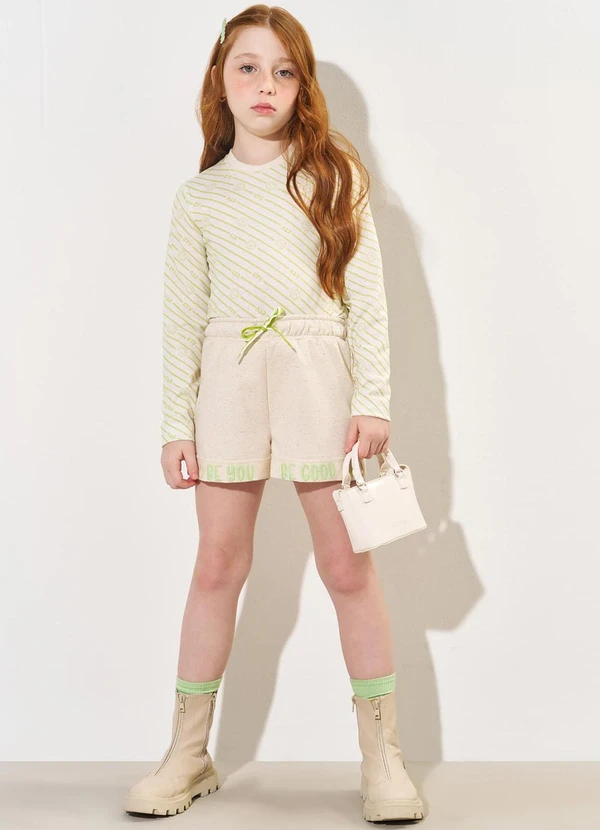 Catavento - Shorts Menina em Moletom Linho Bege 3