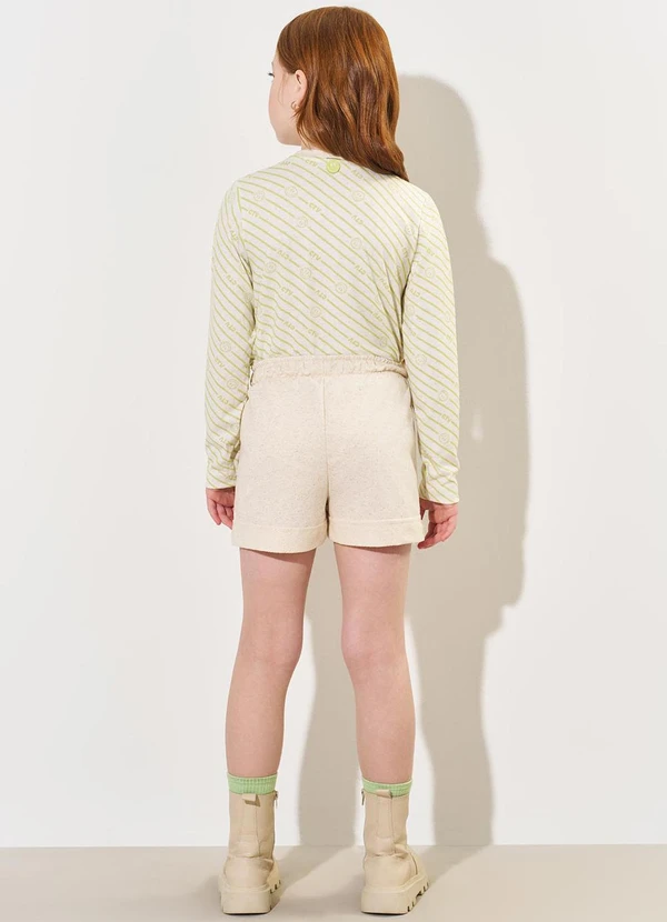 Catavento - Shorts Menina em Moletom Linho Bege 4
