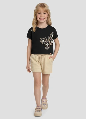 Kely Kety - Shorts Menina Moletinho Sarjado Rústico Bege - KELY KETY