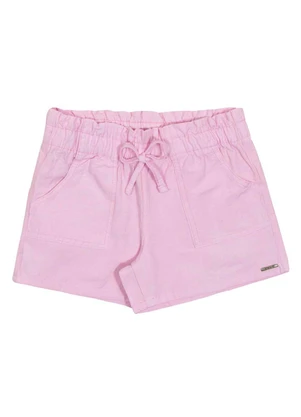 Alakazoo - Shorts Menina Sarja Bolsos e Cadarço FrontalRosa - ALAKAZOO