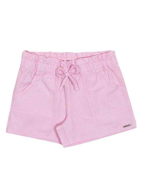 Alakazoo - Shorts Menina Sarja Bolsos e Cadarço FrontalRosa