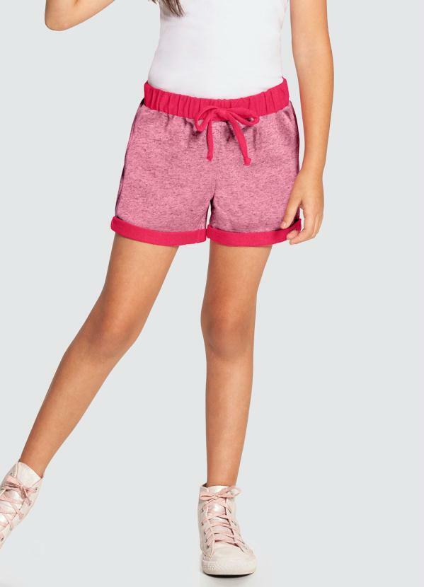 Alakazoo - Shorts Moletom Linen Menina Básica Rosa