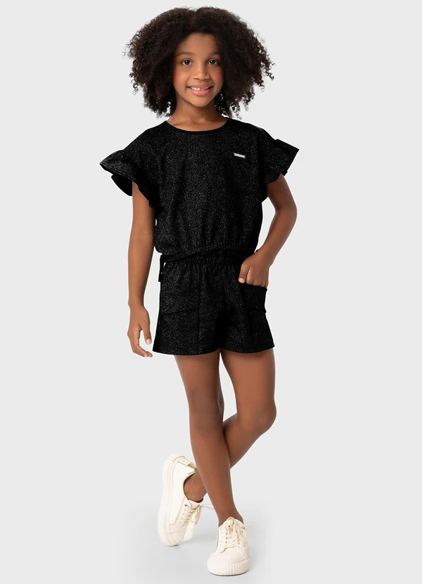 Carinhoso - Shorts Preto Clochard com Glitter Menina