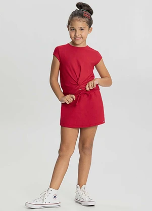 Alakazoo - Shorts Saia Cadarço Frontal Moletom Vermelho - ALAKAZOO
