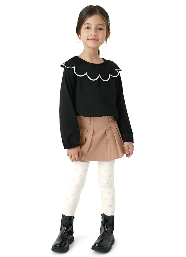 Carinhoso - Shorts Saia com Pregas Menina Bege