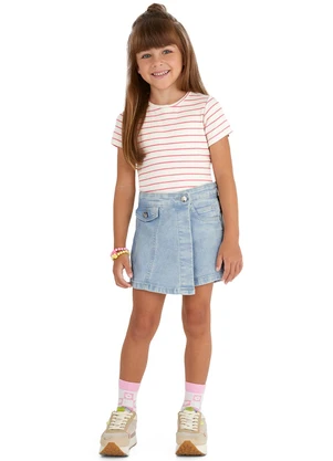 Malwee Kids - Shorts Saia Evasê Jeans Azul Claro - MALWEE KIDS