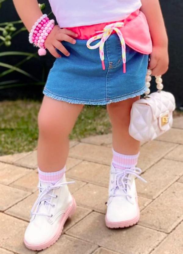 Sun Place - Shorts Saia Jeans Bebê Menina Jogger Azul