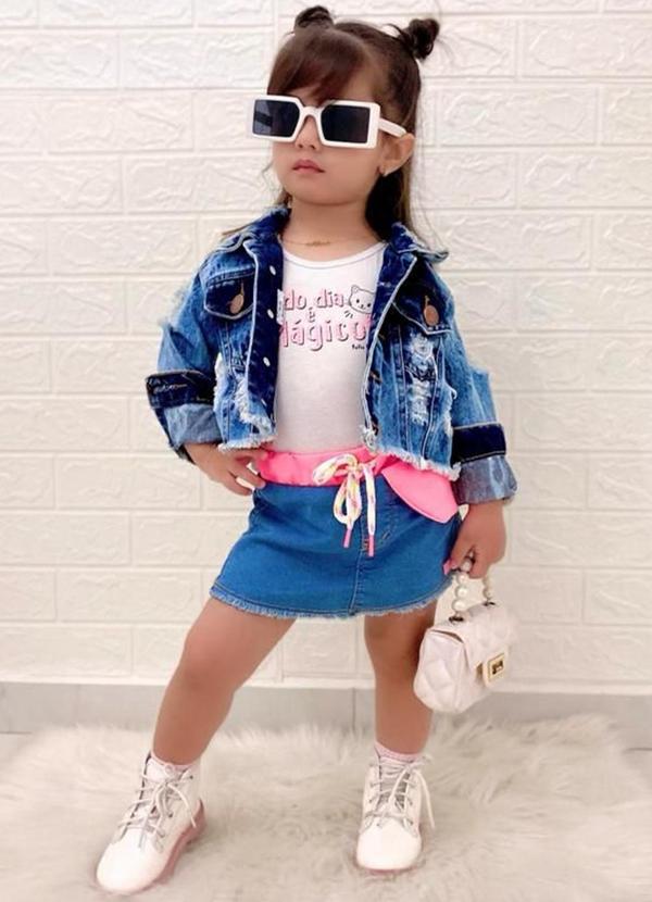 Sun Place - Shorts Saia Jeans Bebê Menina Jogger Azul 2