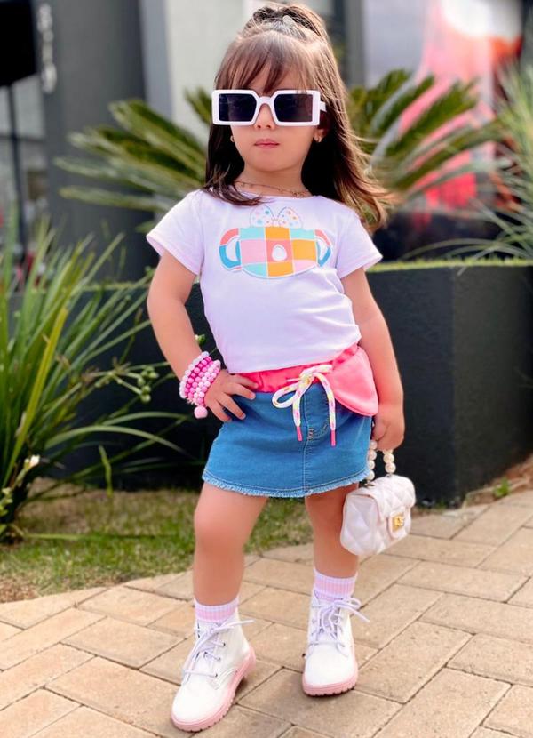 Sun Place - Shorts Saia Jeans Bebê Menina Jogger Azul 3