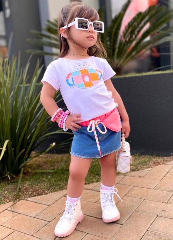 Sun Place - Shorts Saia Jeans Bebê Menina Jogger Azul 4