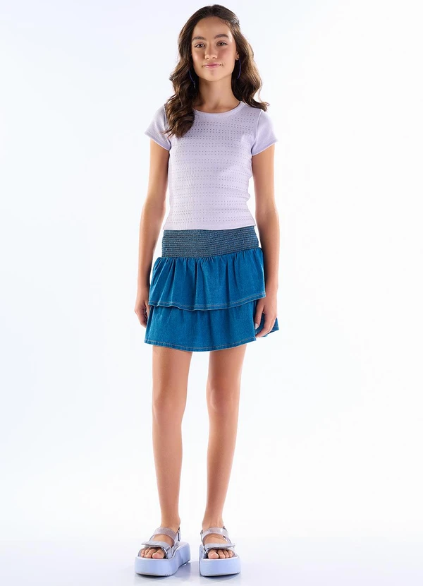 Pulla Bulla - Shorts Saia Jeans com Elastano e Cotton Azul 2