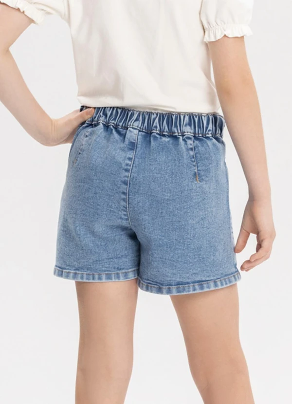 Alakazoo - Shorts Saia Jeans com Pregas e Elástico Azul 2