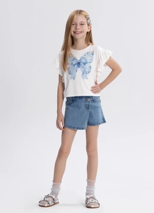 Alakazoo - Shorts Saia Jeans Infantil com Elastano Azul - ALAKAZOO