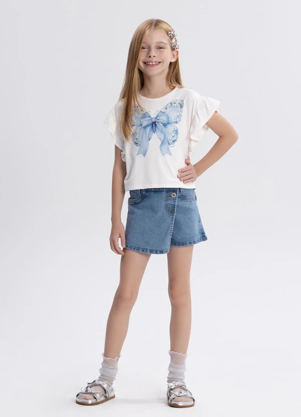 Alakazoo - Shorts Saia Jeans Infantil com Elastano Azul 2