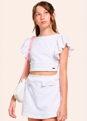 Vida Costeira - Shorts Saia Juvenil Menina Branco com Lapelas - VIDA COSTEIRA