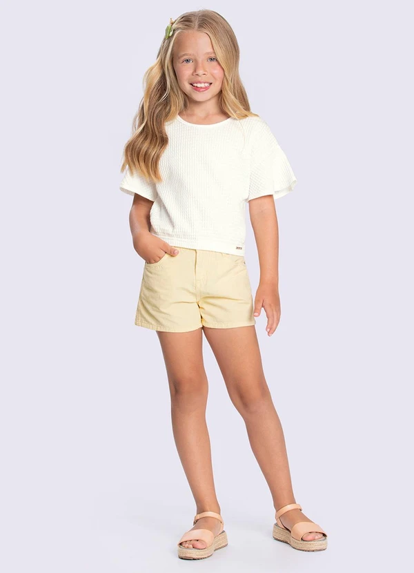 Alakazoo - Shorts Sarja com Cintura Ajustável Amarelo 3