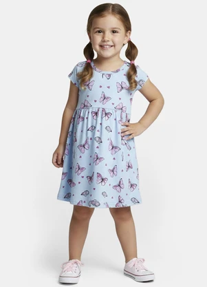 Rovitex - Vestido Manga Curta Estampado Biju Kids Azul - ROVITEX