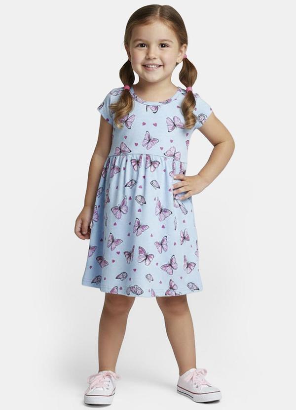 Rovitex - Vestido Manga Curta Estampado Biju Kids Azul