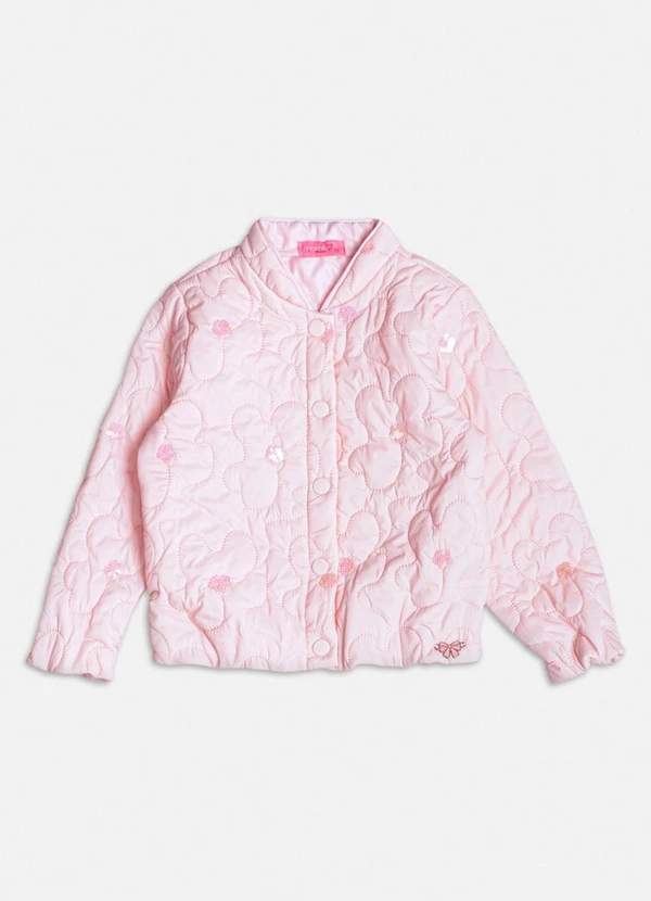 Momi - Jaqueta de Matelassê com Flores Paetê Rosa