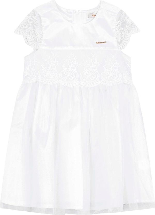 Carinhoso - Vestido Branco em Tule com Renda Menina