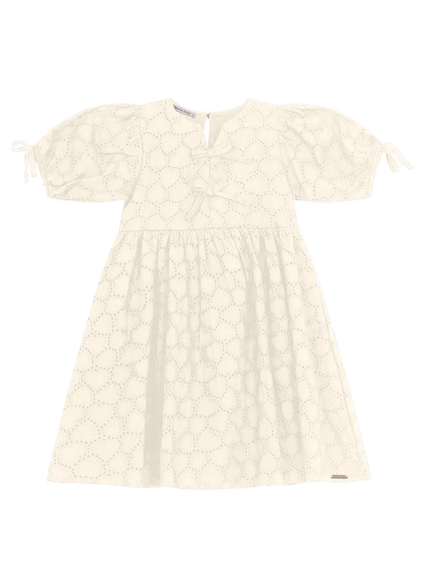 Trick Nick - Vestido em Laise Corações e Viscose Khy Bege