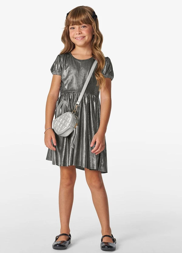 Trick Nick - Vestido em Malha Plissada Shiny Cinza