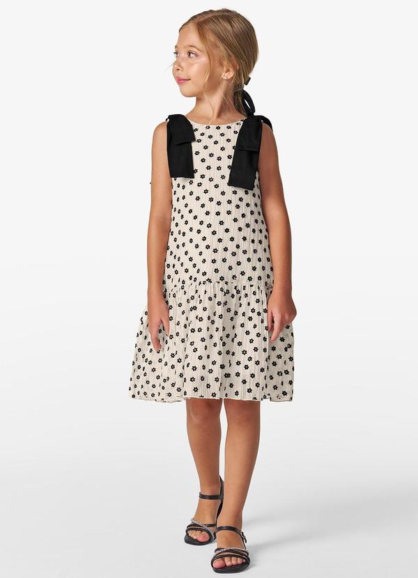 Trick Nick - Vestido em Mini Plissado Floral e Visco Bege 1