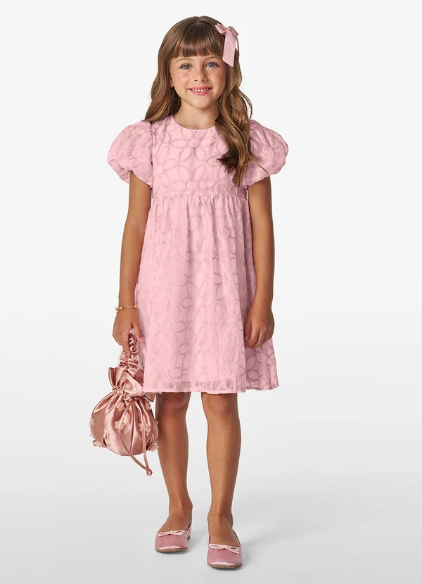 Trick Nick - Vestido em Poly Bordado Viscose Khyara Rosa