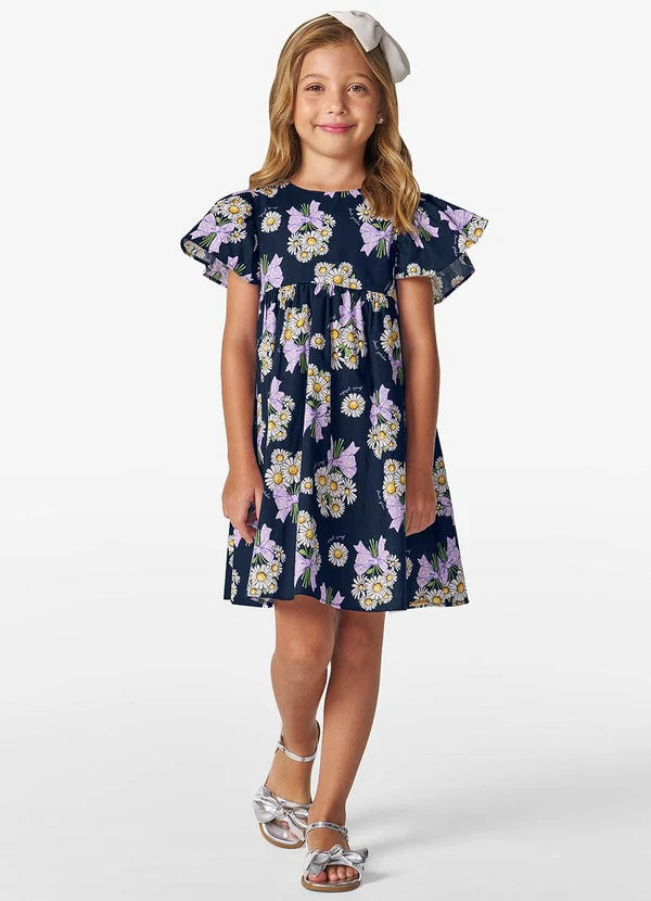 Trick Nick - Vestido em Popeline Estampado Azul