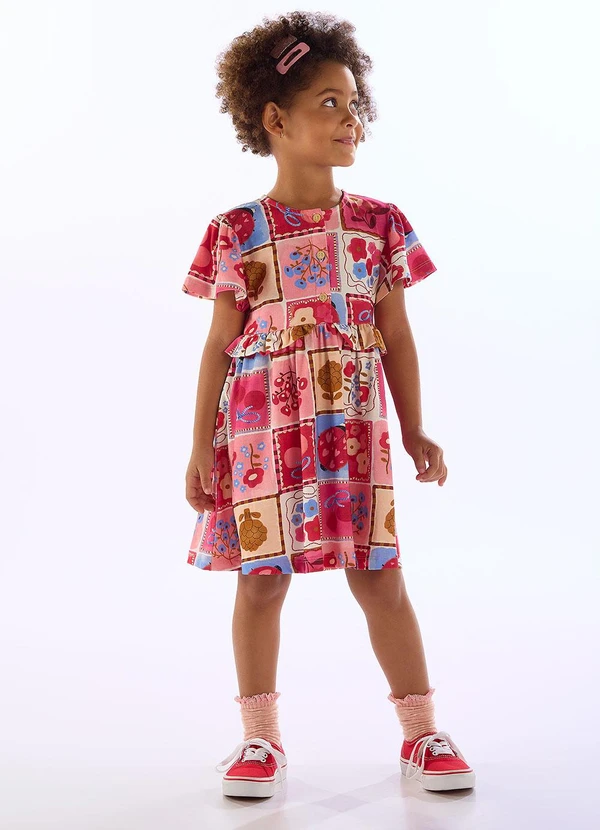 Três e Já - Vestido Infantil Dona Joana Estampado