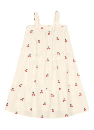 Trick Nick - Vestido Infantil em Gaze Bordada Bege - TRICK NICK