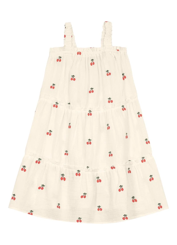 Trick Nick - Vestido Infantil em Gaze Bordada Bege 2