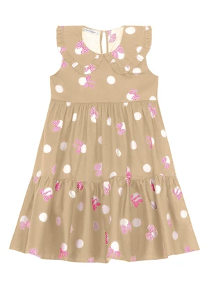 Trick Nick - Vestido Infantil em Popeline Bege - TRICK NICK