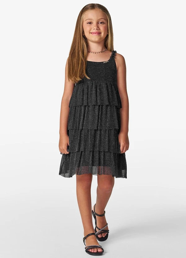 Trick Nick - Vestido Infantil em Tule Shine Duo Preto