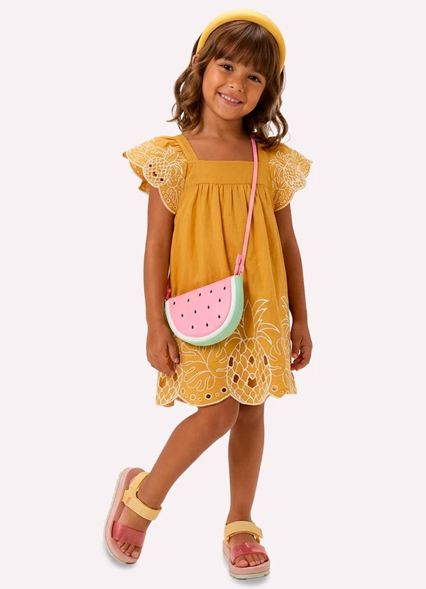 Nanai - Vestido Infantil Menina Abacaxi Amarelo
