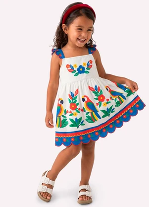 Nanai - Vestido Infantil Menina Araras Branco - NANAI