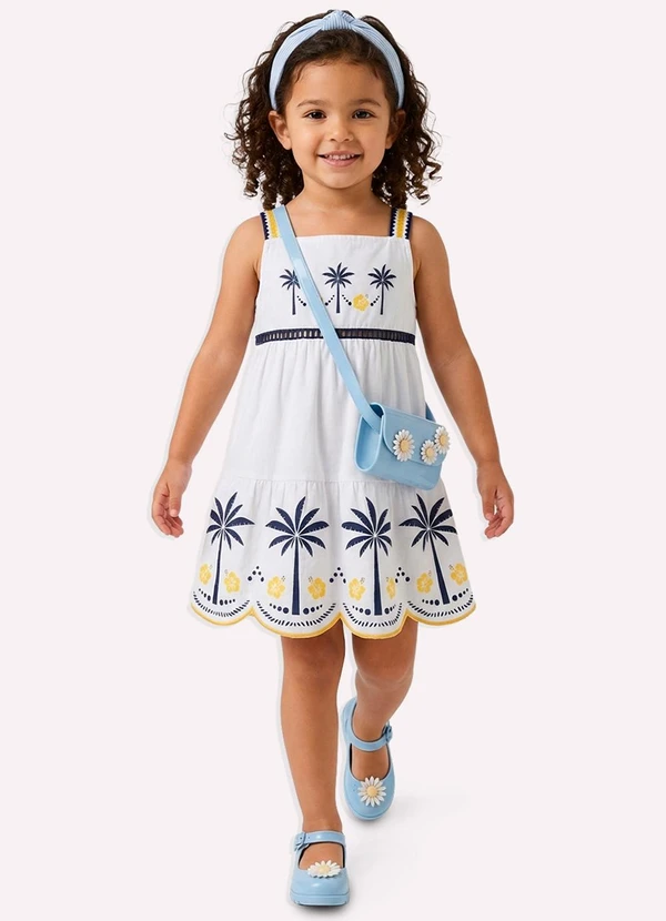 Nanai - Vestido Infantil Menina com Corte a Laser Branco