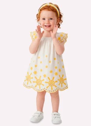 Kyly - Vestido Infantil Menina com Corte a Laser Branco - KYLY