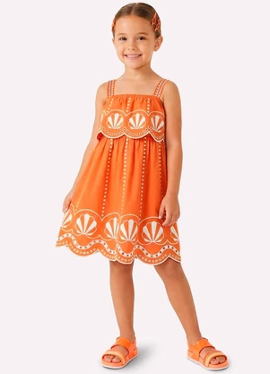 Nanai - Vestido Infantil Menina em Cotton Laranja - NANAI