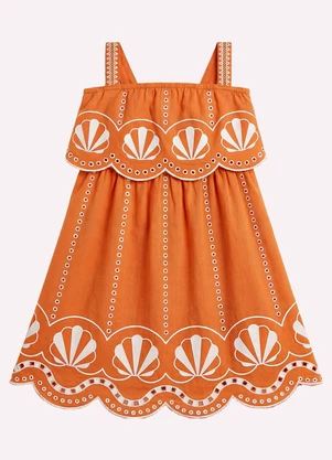 Nanai - Vestido Infantil Menina em Cotton Laranja - NANAI