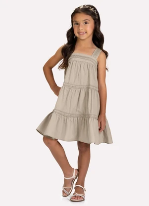 Milon - Vestido Infantil Menina em Tricoline Bege - MILON