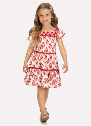 Milon - Vestido Infantil Menina Flores Bege - MILON
