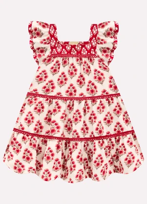 Milon - Vestido Infantil Menina Flores Bege - MILON
