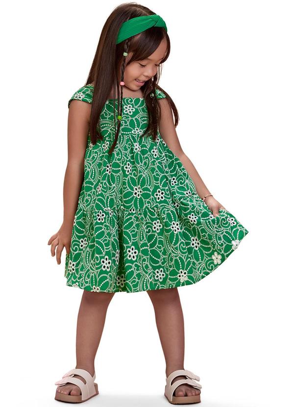 Nanai - Vestido Infantil Menina Flores Verde