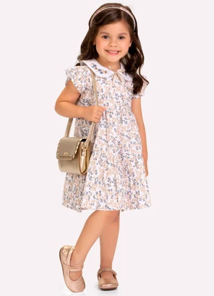 Milon - Vestido Infantil Menina Folhas Bege - MILON