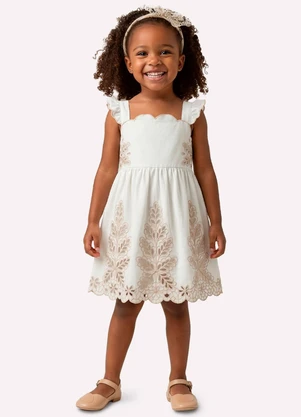 Milon - Vestido Infantil Menina Folhas Branco - MILON