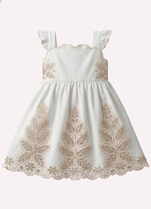 Milon - Vestido Infantil Menina Folhas Branco - MILON